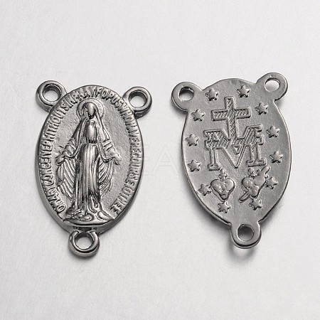 Holy Oval Carved Virgin Mary Tibetan Style Alloy Chandelier Component Links LS-TIBEP-LF0961YKG-B-FF-1