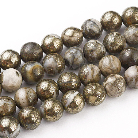 Natural Pyrite Beads Strands X-G-G839-01-8mm-1