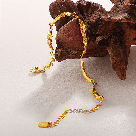 304 Stainless Steel Crystal Rhinestone Textured Link Chain Bracelets for Women WG1034E-01-1
