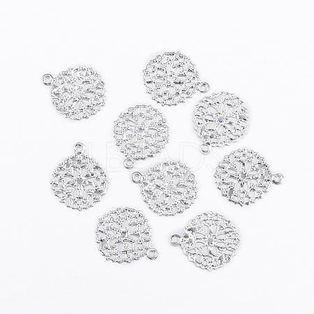 Flat Round Brass Flower Filigree Findings Charms Pendants LS-KK-O015-05S-1