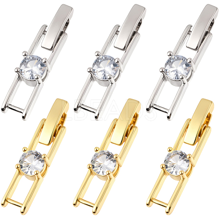 12Pcs 2 Colors Rack Plating Brass Micro Pave Clear Cubic Zirconia Fold Over Clasps KK-BBC0021-34-1