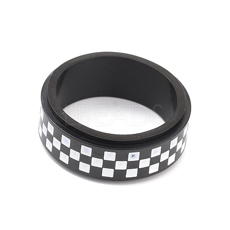 304 Stainless Steel Checkerboard Spinner Ring RJEW-C019-04EB-1