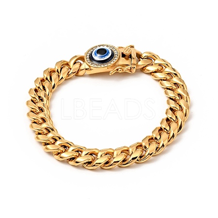 Ion Plating(IP) 304 Stainless Steel Curb Chains Bracelet with Crystal Rhinestone BJEW-E009-05G-01-1