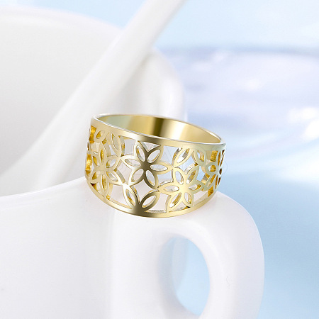 Flower Pattern Hollow Out 304 Stainless Steel Finger Rings FS-WGDCC5F-05-1