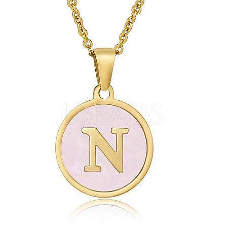 Natural Shell Initial Letter Pendant Necklace LE4192-26-1