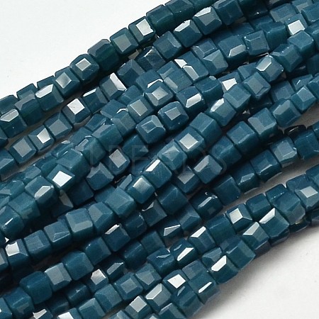 Faceted Cube Glass Beads Strands X-EGLA-J133-C05-1