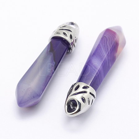 Dyed Bullet Natural Agate Pointed Pendants G-E332-C20-1