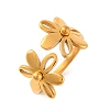 Ion Plating(IP) 304 Stainless Steel Flower Open Cuff Finger Rings for Women RJEW-S414-29B-G-1