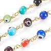 3.28 Feet Handmade Evil Eye Lampwork Round Beaded Chains X-CHC-G009-B-G04-2