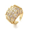 Brass Pave Cubic Zirconia  Open Cuff Rings for Women RJEW-M169-03G-3