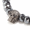 2Pcs 2 Style Synthetic Hematite & Black Stone & Natural Obsidian Stretch Bracelets Set with Cubic Zirconia Skull BJEW-JB08120-03-7