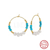 Synthetic Turquoise & Natural Freshwater Pearl & 925 Sterling Silver Hoop Earrings for Women EJEW-G412-03G-1