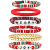 6Pcs 6 Styles Christmas Theme Polymer Clay Heishi Beads Stretch Bracelets & Brass Round Beads Stretch Bracelets Set BJ5719-1-1