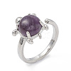 Natural Amethyst Turtle Open Cuff Ring RJEW-P082-01P-01-4