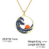 304 Stainless Steel Enamel Blue Sea Wave with Sun Pendant Necklaces for Women WGB8498-02-1