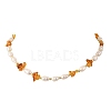 Natural Amber Chip & Rice Cultured Freshwater Pearl Beaded Necklaces for Women NJEW-JN06665-02-3
