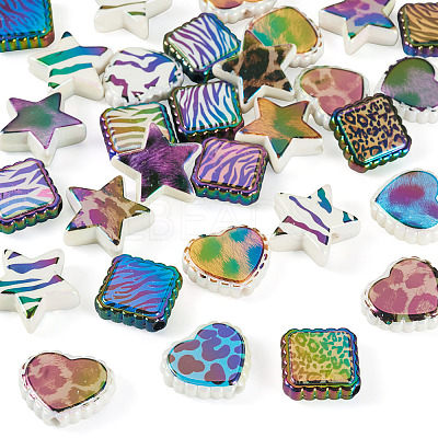 30Pcs 3 Styles Rainbow Iridescent Printed Opaque Acrylic Beads OACR-TA0004-52B-1
