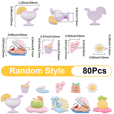 80Pcs 2 Styles Summer Theme Opaque Resin Cabochons CRES-SC0003-28-1