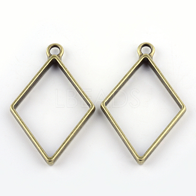 Rack Plating Alloy Rhombus Open Back Bezel Pendants PALLOY-S047-14F-FF-1