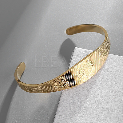 Saint Benedict Religion 304 Stainless Steel Cuff Bangles for Women LS-BJEW-S181-01G-1