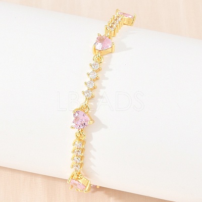 Brass Pave Cubic Zirconia Heart Link Chain Bracelets for Women KK-CBA68DA-10G-02-1