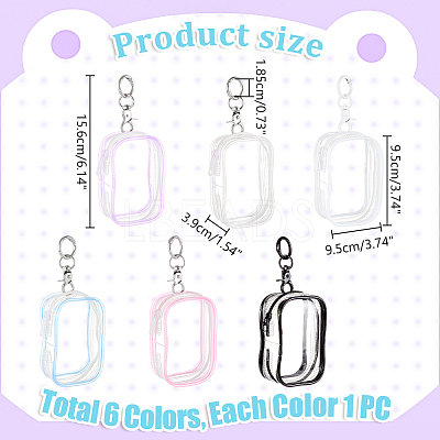 6Pcs 6 Colors Portable Travel Transparent Plastic Zipper Bags with Alloy Clasps ABAG-GA0001-29A-1