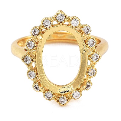 Rack Plating Oval Brass Micro Pave Cubic Zirconia Adjustable Ring Components KK-Q819-10G-1