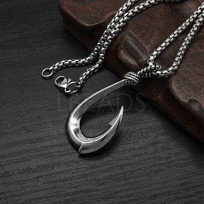 304 Stainless Steel Fish Hook Pendant Necklaces for Men WG49AC2-01-1
