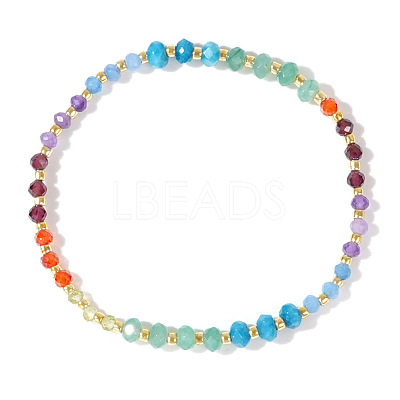Bohemian Style Chakra Faceted Natural Aquamarine & Amethyst & Green Aventurine & Garnet & Apatite & Olive Quartz & Carnelian Bead Stretch Bracelets for Women GF7907-1
