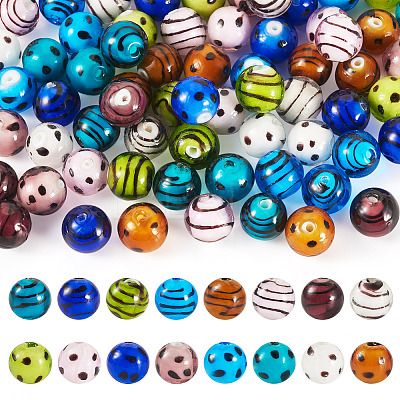 64Pcs 16 Styles Handmade Lampwork Beads LAMP-TA0001-59C-1