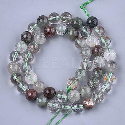 Natural Green Lodolite Quartz/Garden Quartz Beads Strands G-S333-10mm-036-1