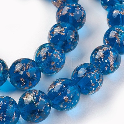 Handmade Gold Sand Lampwork Beads Strands LAMP-P051-L07-12mm-1