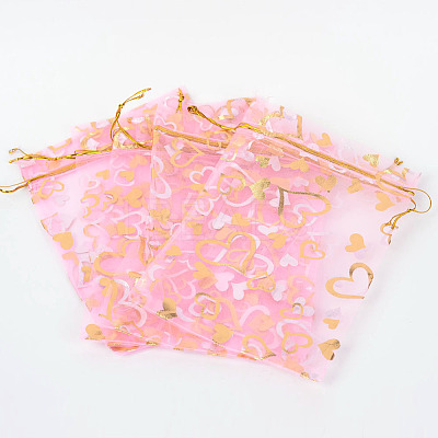 Heart Printed Organza Bags OP-R022-13x18-02-1