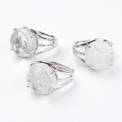 Adjustable Natural Quartz Crystal Finger Rings RJEW-F075-01G-1