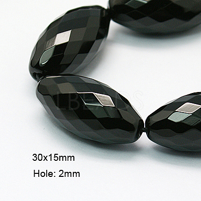 Natural Black Onyx Beads Strands G-E039-FR2-30x15mm-1