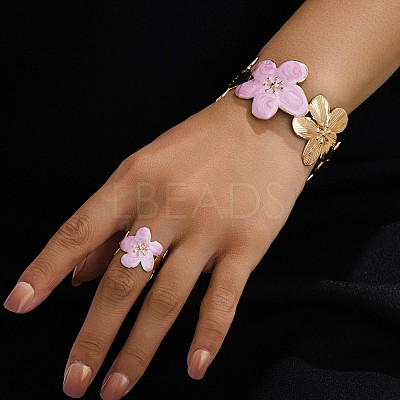 Flower Iron Enamel Cuff Bangles & Cuff Rings Sets for Women FS-WGED47D-05-1