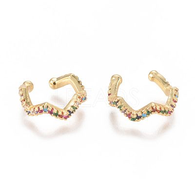 Golden Plated Brass Micro Pave Cubic Zirconia Cuff Earrings EJEW-L244-13G-1