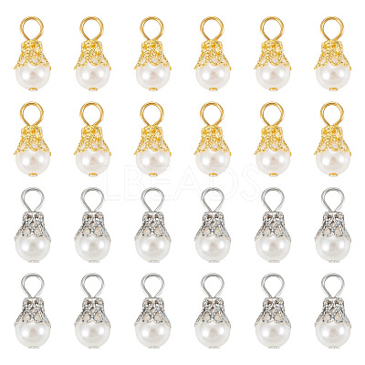 100Pcs 2 Colors Round Imitation Pearl Acrylic Pendants PALLOY-TA00292-1
