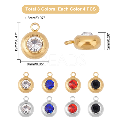 32Pcs 8 Color 304 Stainless Steel Rhinestone Charms STAS-UN0023-86-1