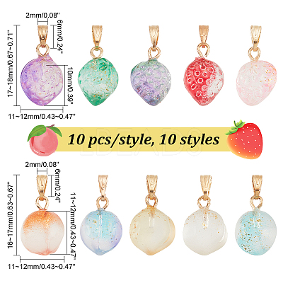 100Pcs 10 Style Two Tone Transparent Spray Painted Glass Pendants GLAA-PH0002-72-1
