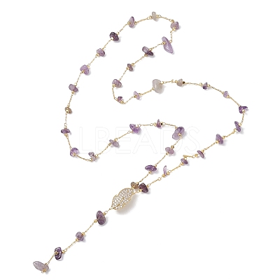 Natural Amethyst Chip Handmade Link Chain Necklaces NJEW-JN05811-01-1