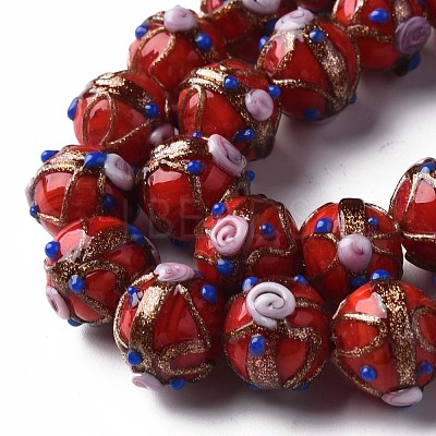 Handmade Gold Sand Lampwork Beads Strands LAMP-T017-05F-1