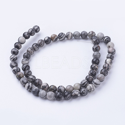 Natural Netstone Round Beads Strands G-G735-90-6mm-1