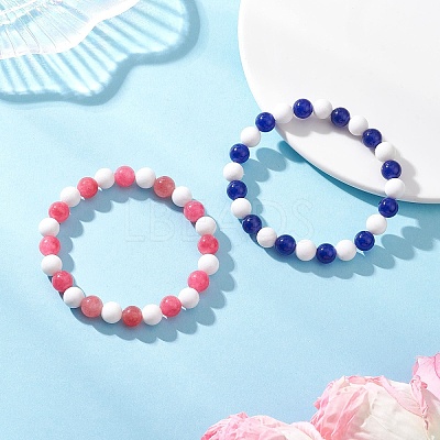2Pcs Natural & Dyed Malaysia Jade Bracelets for Women BJEW-JB12624-1