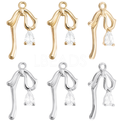 12Pcs 2 Colors Brass Micro Pave Clear Cubic Zirconia Pendants KK-BBC0015-64-1