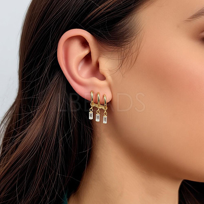 304 Stainless Steel Pave Cubic Zirconia Stud Dangle Earrings for Women SK5308-1