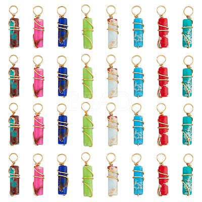 40Pcs 8 Colors Dyed Synthetic Imperial Jasper Pendants PALLOY-AB00106-1
