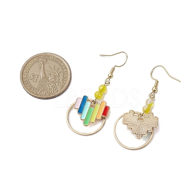 Heart Alloy Enamel & Brass Ring Dangle Earrings for Women EJEW-JE05922-1