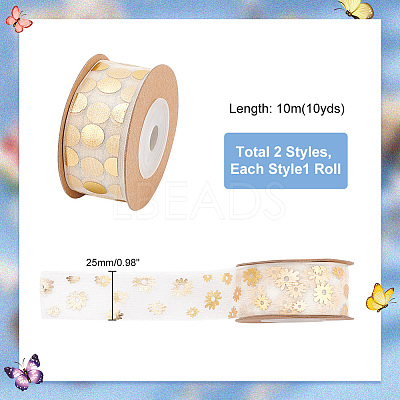 2 Rolls 2 Styles Printed Organza Ribbons SRIB-PH0001-29-1