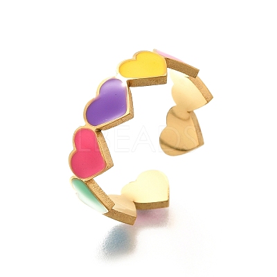 201 Stainless Steel Enamel Open Cuff Ring for Women RJEW-A053-04G-02-1